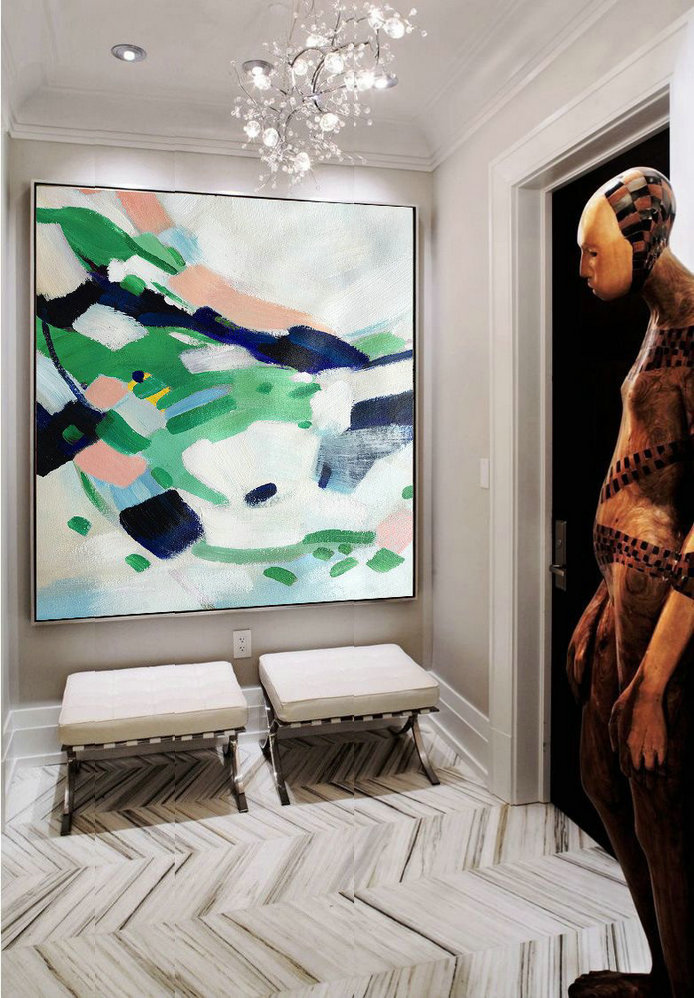 Extra Large Painting,Oversized Contemporary Art,Extra Large Artwork,White,Green,Pink.etc